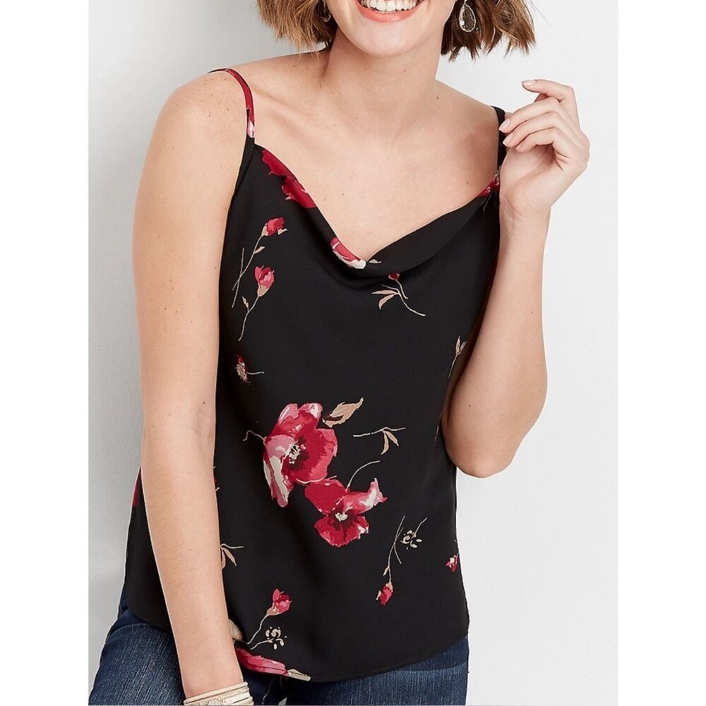 Maurices Cowlneck Black Floral Flowy Tanktop Blouse - Size XL